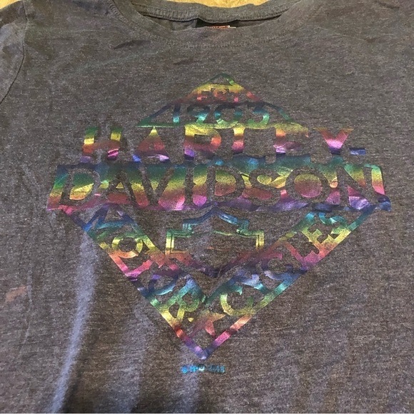 Harley Davidson Rainbow Laconia New Hampshire Grey Tshirt Womens Size Small - Picture 2 of 9